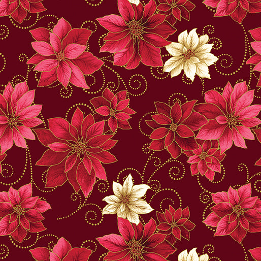 A Festive Medley - Poinsettia Scroll - Red | Benartex 13186M-10