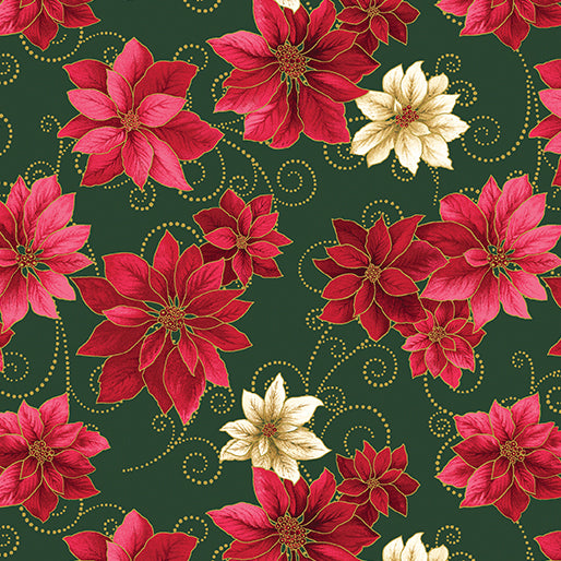 A Festive Medley - Poinsettia Scroll - Green/Red | Benartex 13186M-41