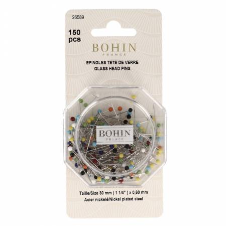 Bohin Glass Head Fine Pin Size 20 - 1-1/4in - 150ct