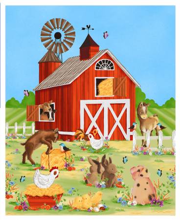 Panel - Happy Valley Farm - Barn Panel - Lt. Blue - 36in panel | Henry Glass 2759P-17