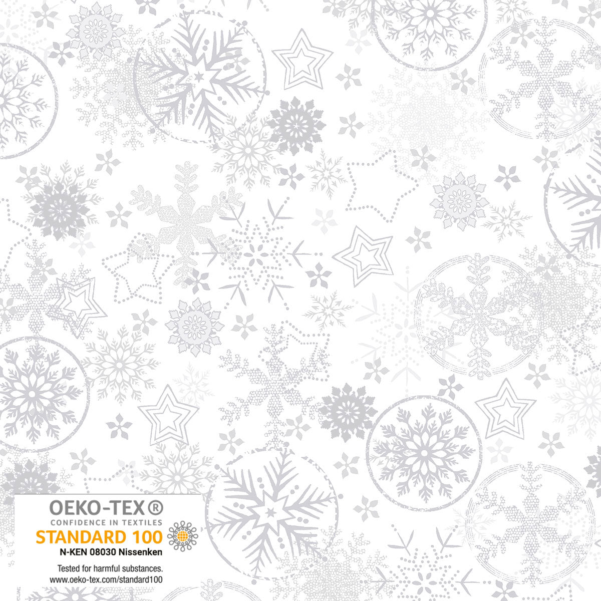 Frosty Snowflake - Big Snowflakes - White with Silver Metallic | Stof Fabrics S-FROSTYSNOW-4590-100