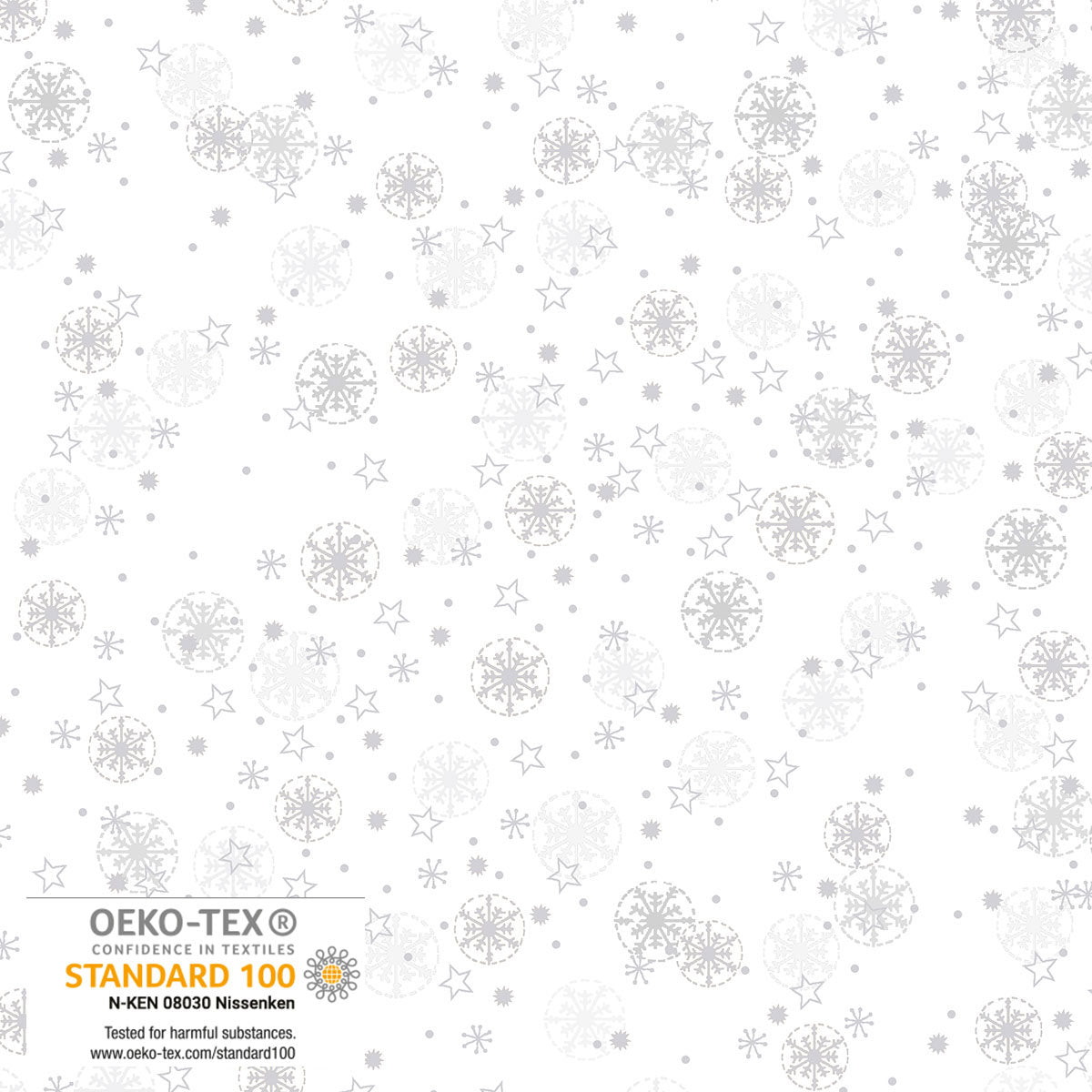 Frosty Snowflake - Small Snowflakes - White with Silver Metallic | Stof Fabrics S-FROSTYSNOW-4590-107