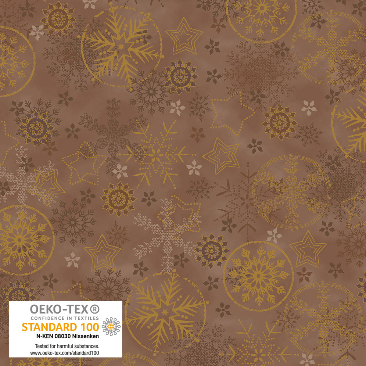 Frosty Snowflake - Big Snowflakes - Brown with Gold Metallic | Stof Fabrics S-FROSTYSNOW-4590-300