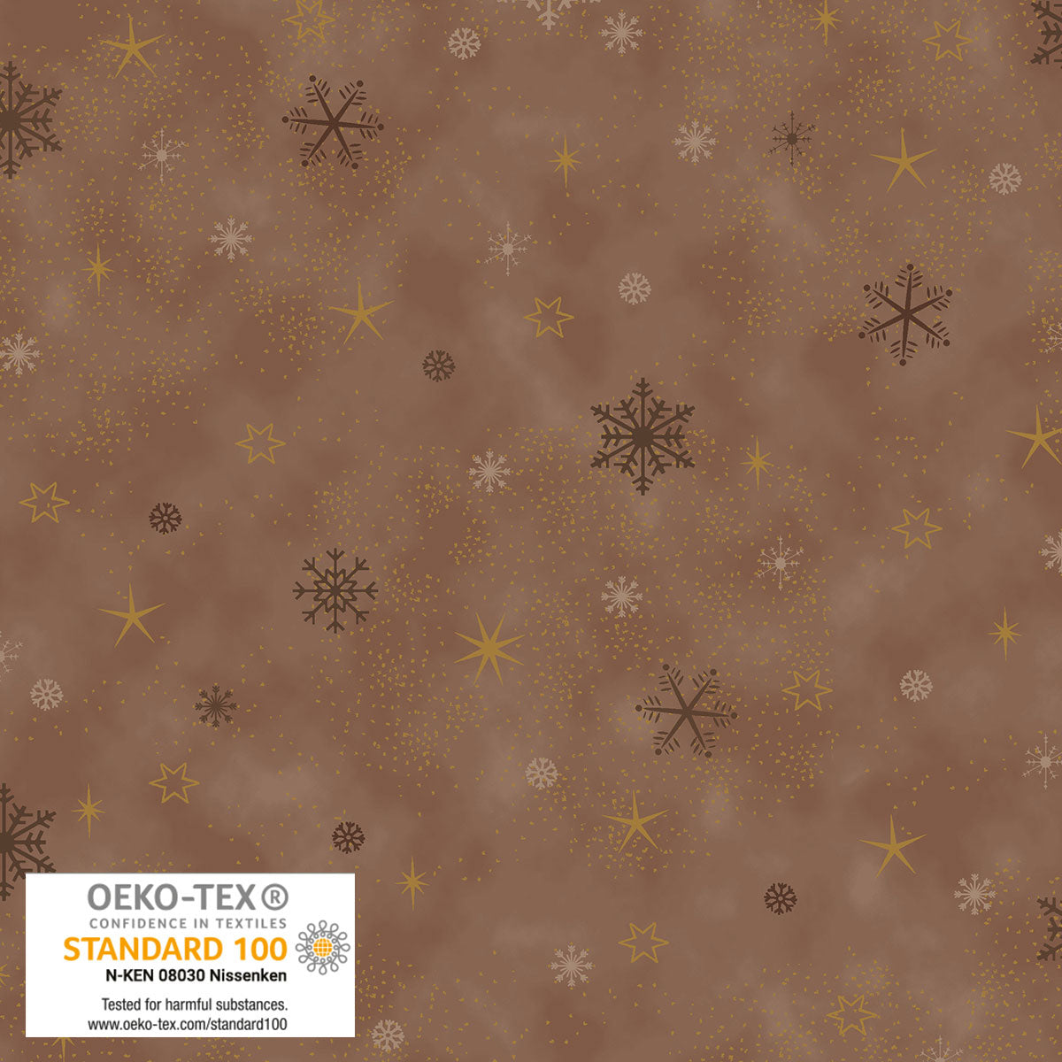 Frosty Snowflake - Snowflake and Sprinkle - Brown with Gold Metallic | Stof Fabrics S-FROSTYSNOW-4590-302