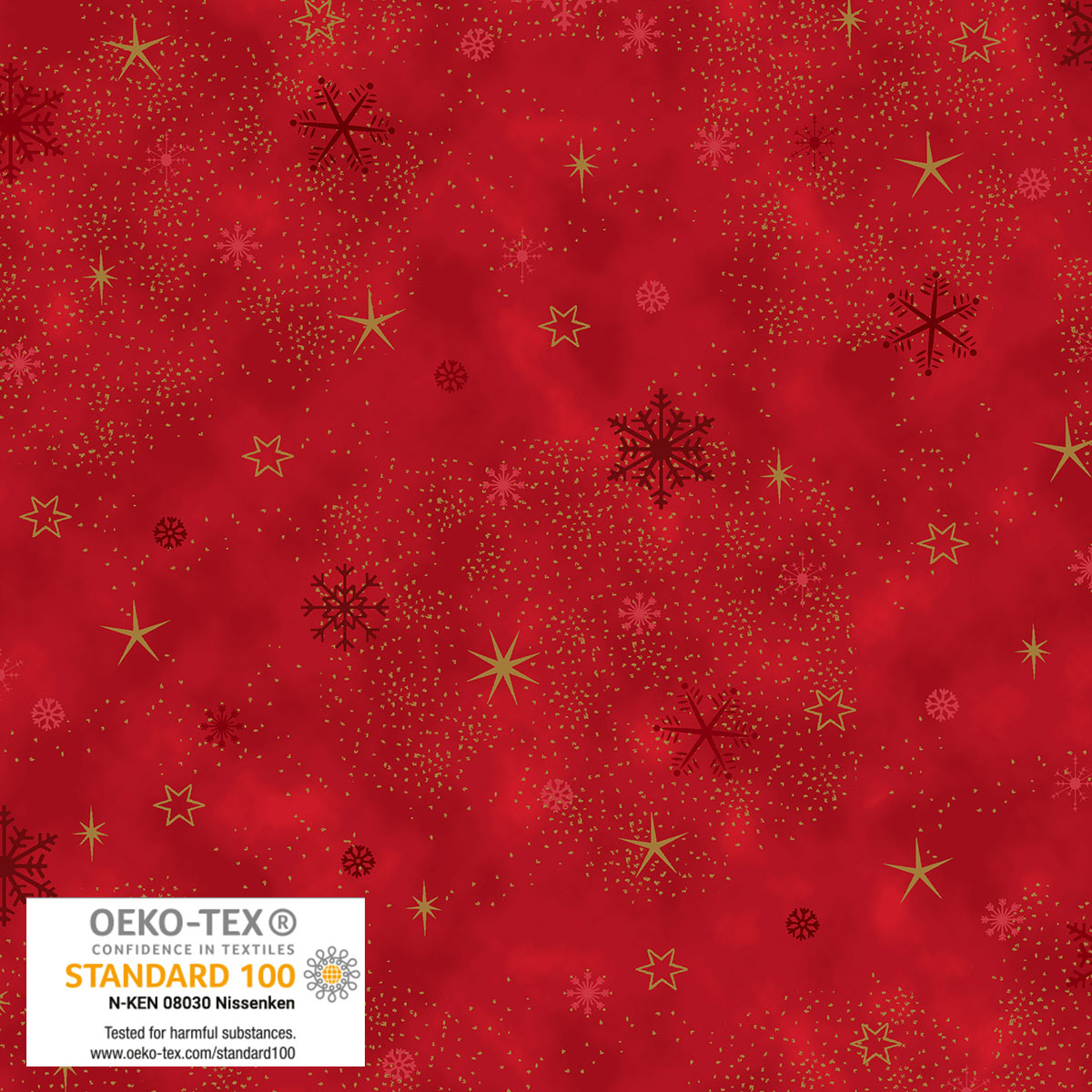 Frosty Snowflake - Snowflakes and Sprinkle - Red with Gold Metallic | Stof Fabrics S-FROSTYSNOW-4590-405