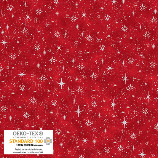 Frosty Snowflake - Tiny Stars - Red with Silver Metallic