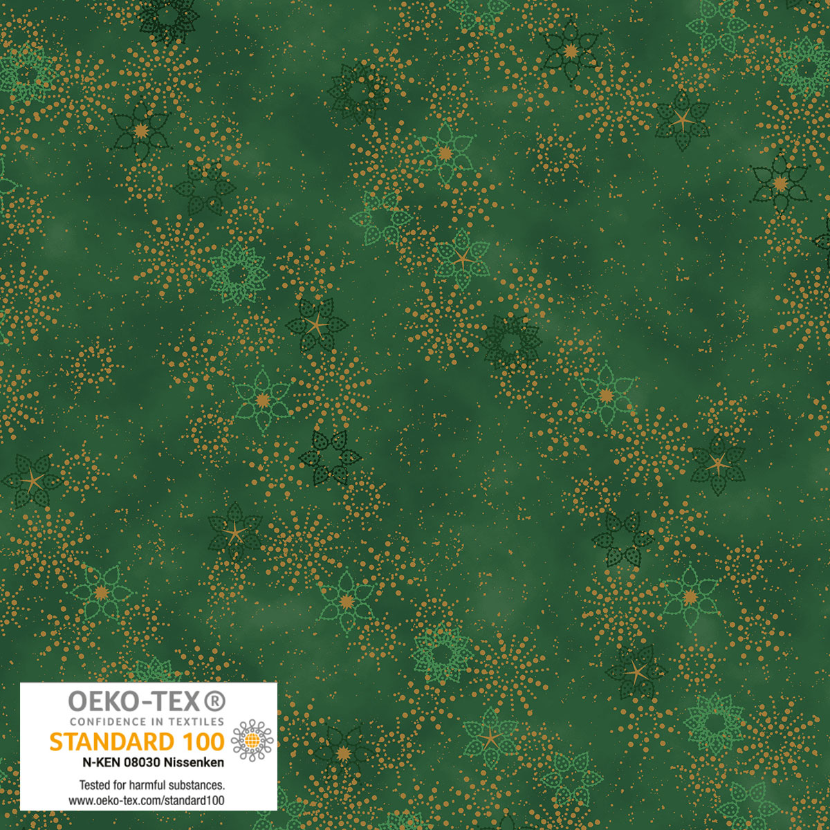 Frosty Snowflake - Dotted Stars - Green with Gold Metallic