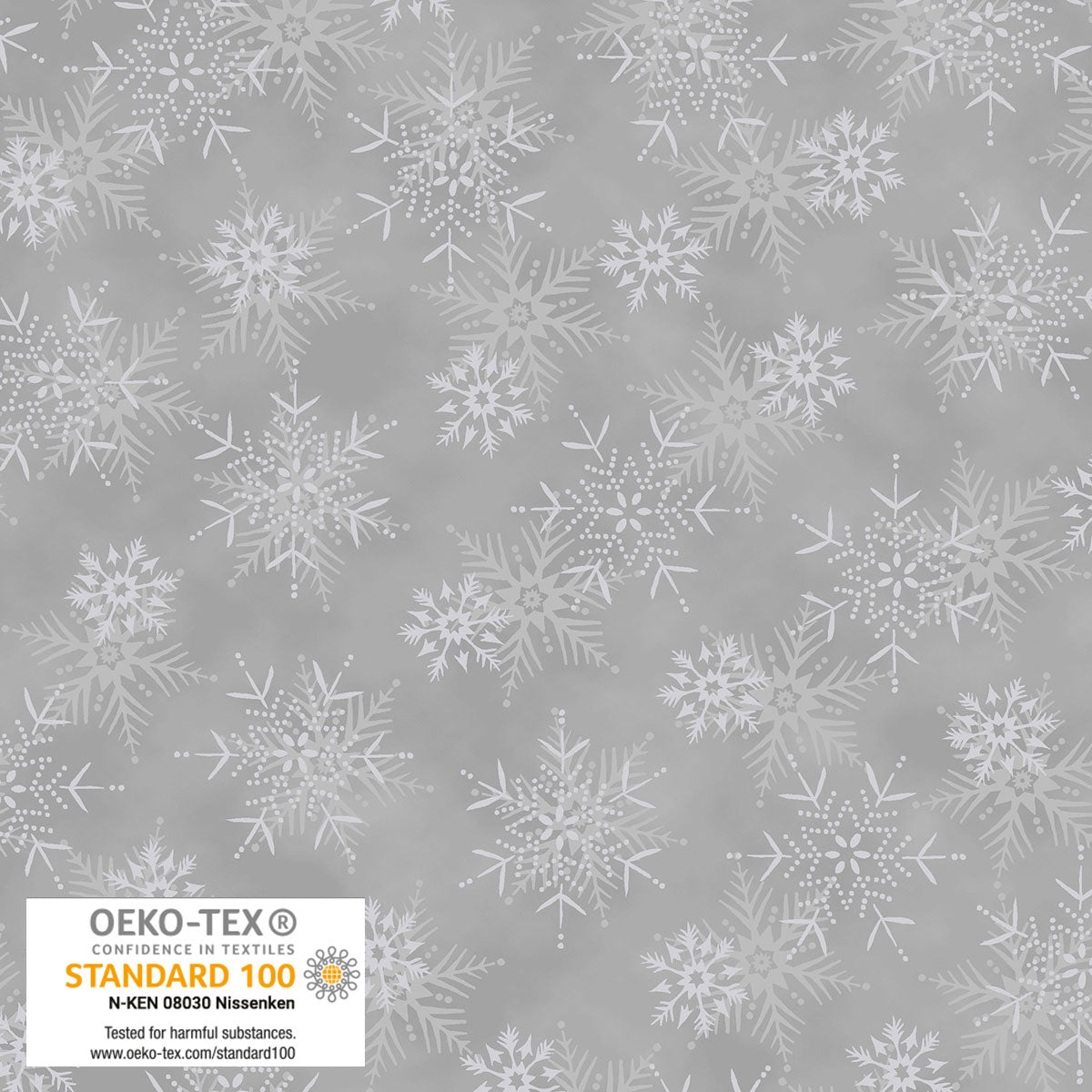 Frosty Snowflake - Medium Snowflakes - Gray with Silver Metallic | Stof Fabrics S-FROSTYSNOW-4590-901