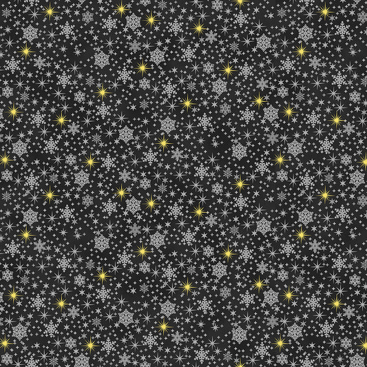 Christmas Is Near - Packed Snowflakes & Stars - Graphite with Gold Metallic