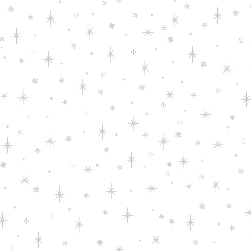 Christmas Is Near - Tossed Stars - White with Silver Metallic