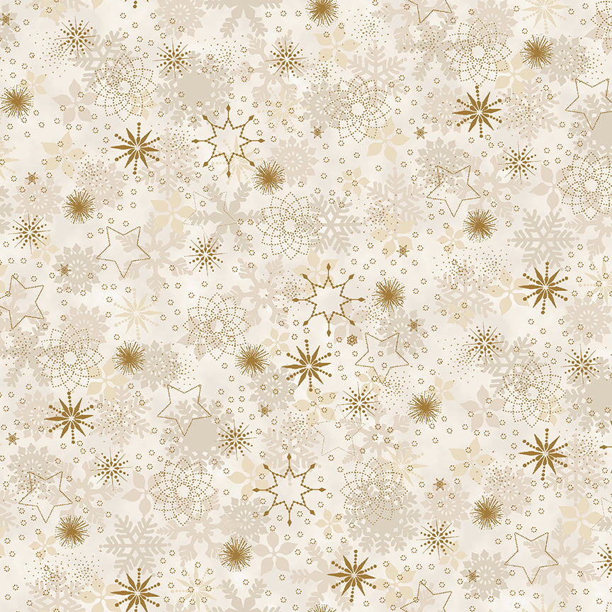 Christmas Is Near - Packed Tossed Motifs - Cream with Gold Metallic | Stof Fabrics 4598-120