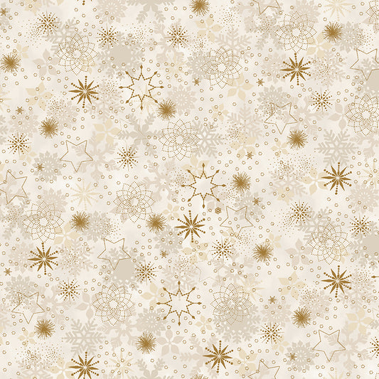 Christmas Is Near - Packed Tossed Motifs - Cream with Gold Metallic