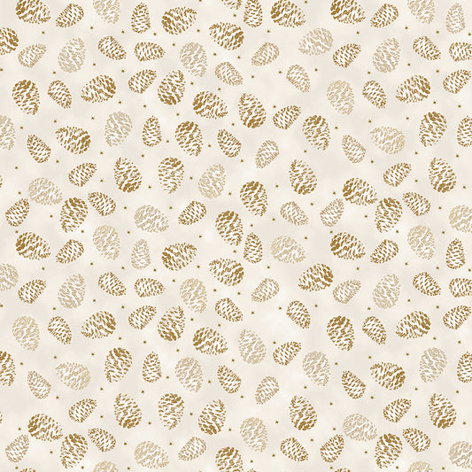 Christmas Is Near - Tossed Pinecones - Cream with Gold Metallic