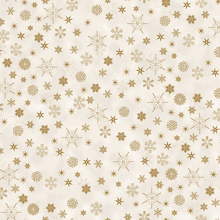 Christmas Is Near - Tossed Snowflakes - Cream with Gold Metallic | Stof Fabrics 4598-128