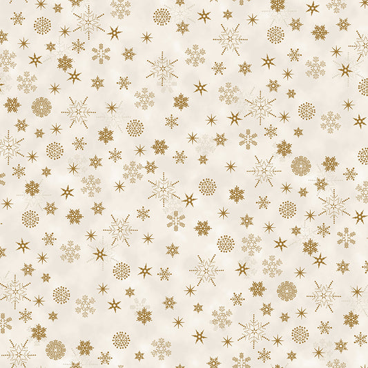 Christmas Is Near - Tossed Snowflakes - Cream with Gold Metallic