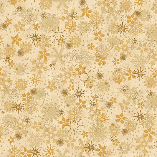 Christmas Is Near - Packed Tossed Motifs - Tan with Gold Metallic