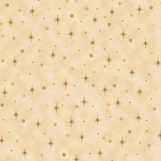 Christmas Is Near - Tossed Stars - Tan with Gold Metallic