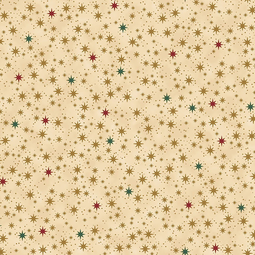 Christmas Is Near - Packed Small Stars - Tan with Gold Metallic | Stof Fabrics 4598-206