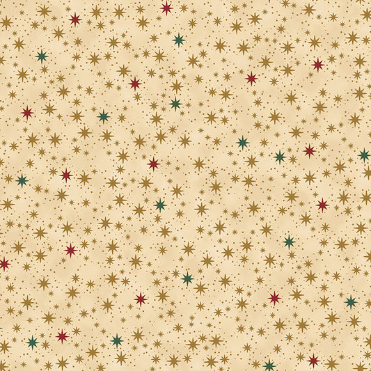 Christmas Is Near - Packed Small Stars - Tan with Gold Metallic