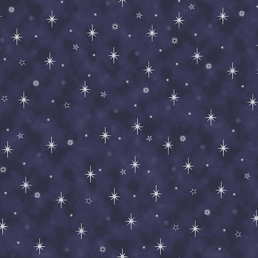 Christmas Is Near - Tossed Stars - Dark Blue with Silver Metallic