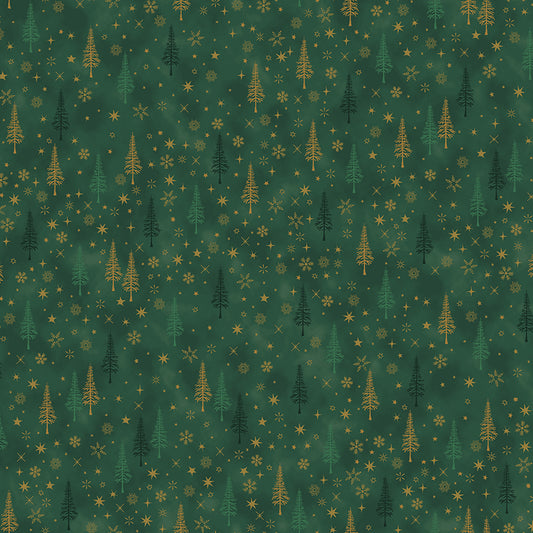 Christmas Is Near - Trees & Snowflakes - Christmas Green with Gold Metallic