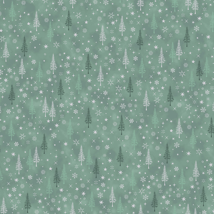 Christmas Is Near - Trees & Snowflakes - Teal with Silver Metallic | Stof Fabrics 4598-820