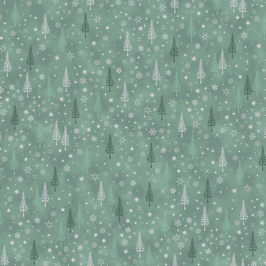 Christmas Is Near - Trees & Snowflakes - Teal with Silver Metallic