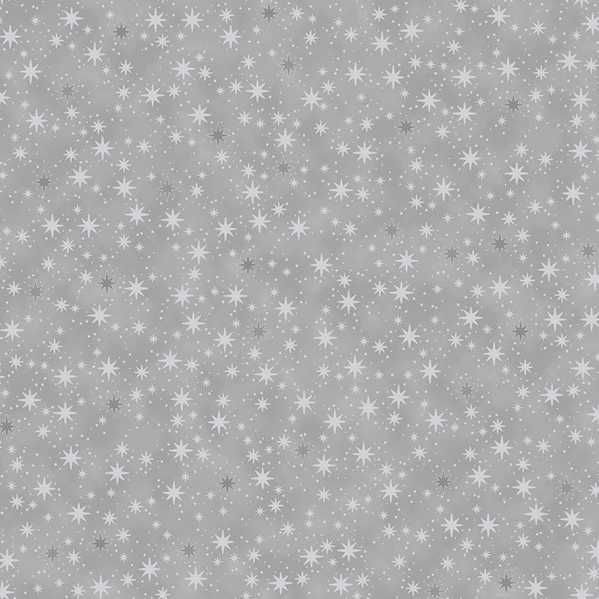 Christmas Is Near - Packed Small Stars - Light Gray with Silver Metallic | Stof Fabrics 4598-903