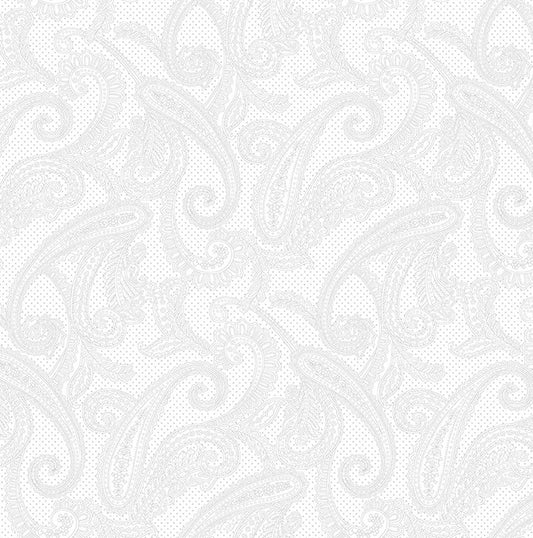 Cream & Sugar IX - Paisley - Pigment White on White - White