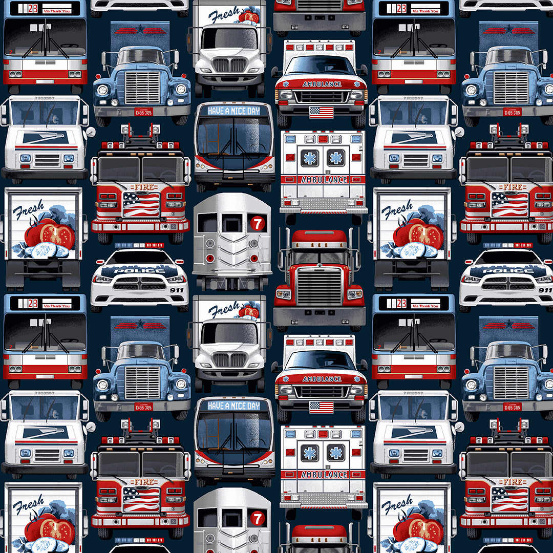 Essential Heroes - Essential Vehicles - Patriotic | Studio E Fabrics 5650-78