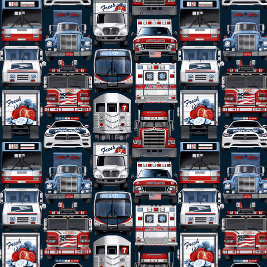 Essential Heroes - Essential Vehicles - Patriotic | Studio E Fabrics 5650-78