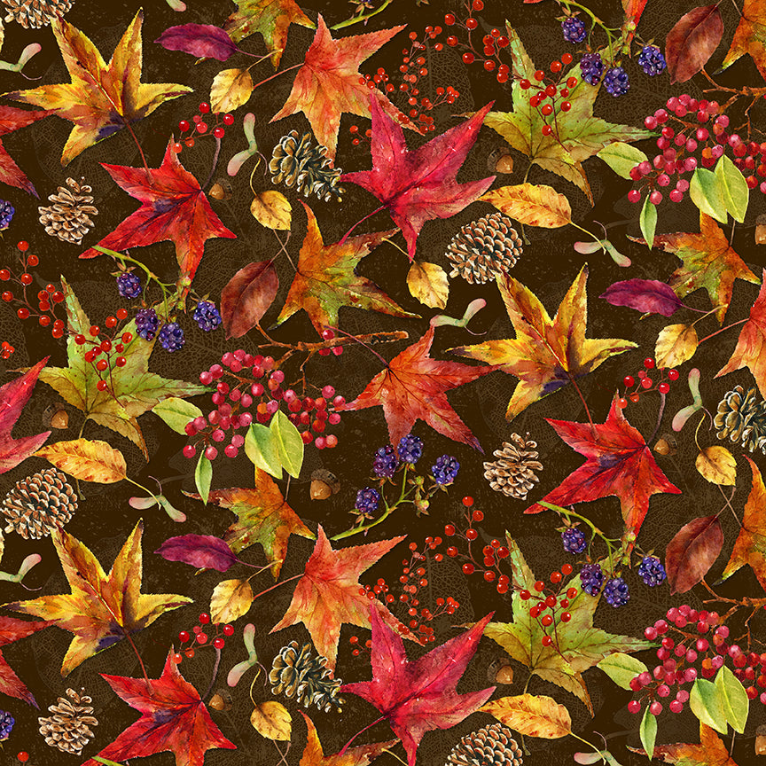 Harvest Whisper - Multicolored Leaves - Brown | Studio E Fabrics 5741-33