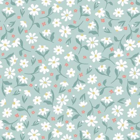 Blossom & Grow - Daisy Toss - Aqua | Studio E Fabrics 6099-11