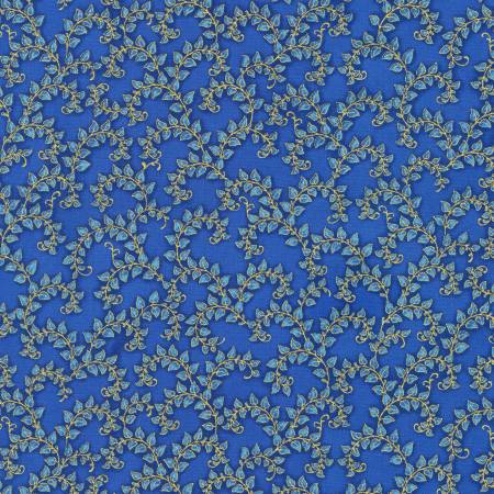 Florentine Garden - Foliage Vines - Blue with Gold Metallic | Robert Kaufman AHYM-19451-4