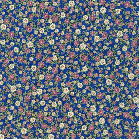 Florentine Garden - Floral - Royal with Gold Metallic | Robert Kaufman AHYM-19452-11