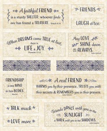 Panel - London Blues - Life & Joy Friendship Panel - Cream - 36" Panel | Timeless Treasures 