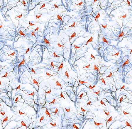 Red Cardinals In Snow - White