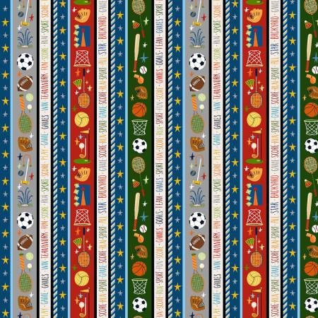 Backyard All-Stars - MVP Stripe - Multi | Michael Miller Fabrics DC10295-MULT-D