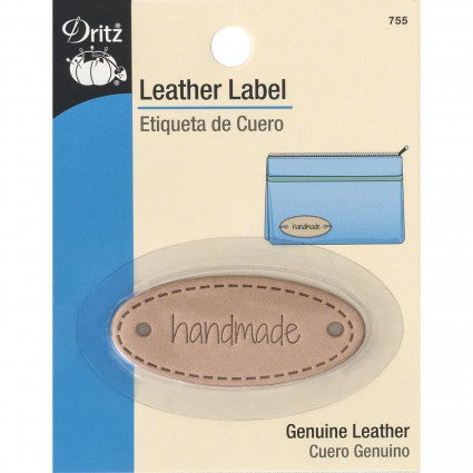 Dritz Oval Leather Label - "Handmade"