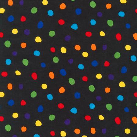 Dot and Stripe Delights - Large Dots - Rainbow Multi on Black | Robert Kaufman SRK-19935-205