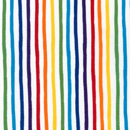 Dot and Stripe Delights - Stripe - Rainbow Multi on White | Robert Kaufman SRK-19936-263